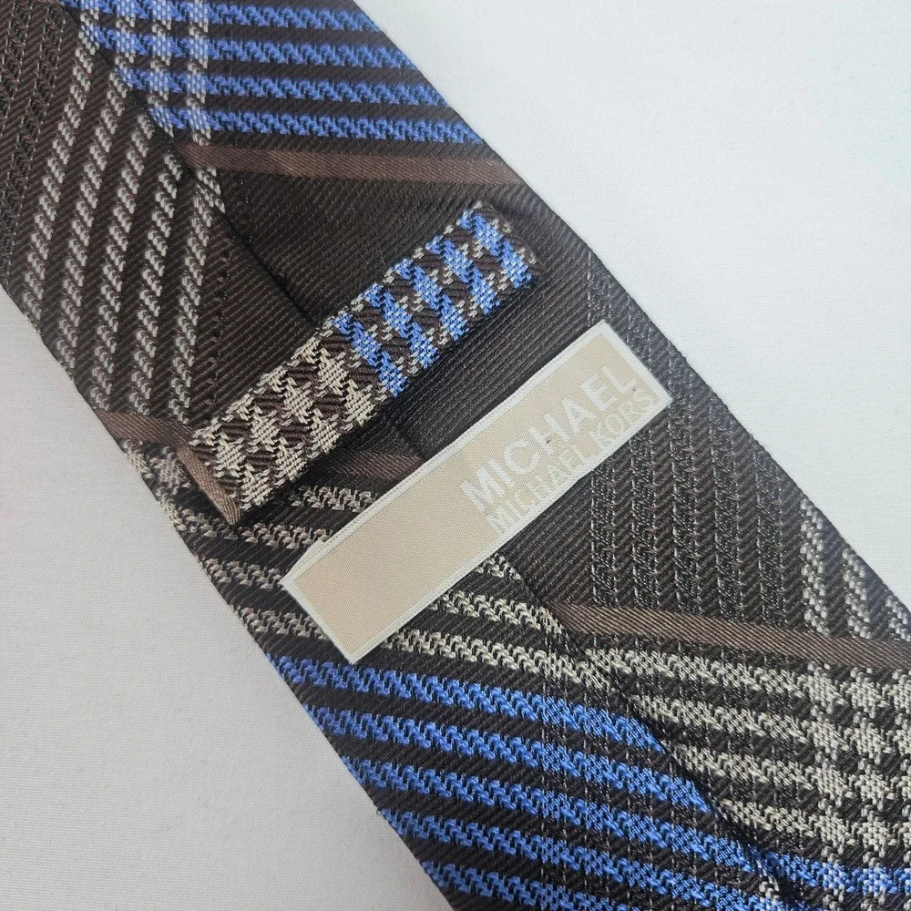Michael Kors Men Plaid Silk Tie‎ Brown Blue Tan Formal Business Accessory